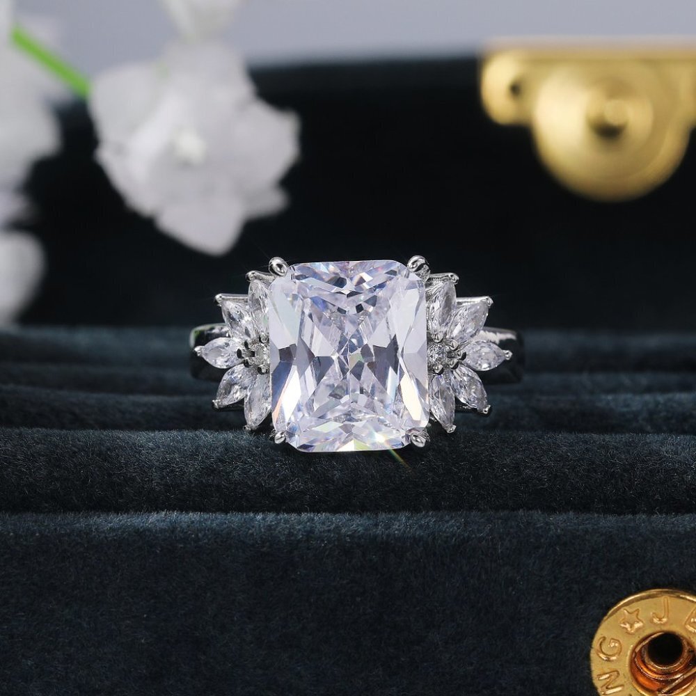 😍Crystal Clear Large Pure Rectangle Zircon Wedding Rings for Women, L129 - Picture 4 of 7